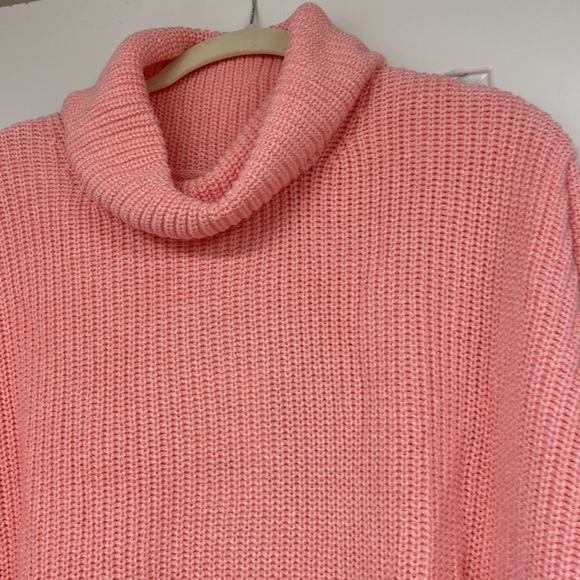 Free Assembly Cowl Neck 3X Pleated Shoulder Sweater Midi Dress Pink - Picture 14 of 15